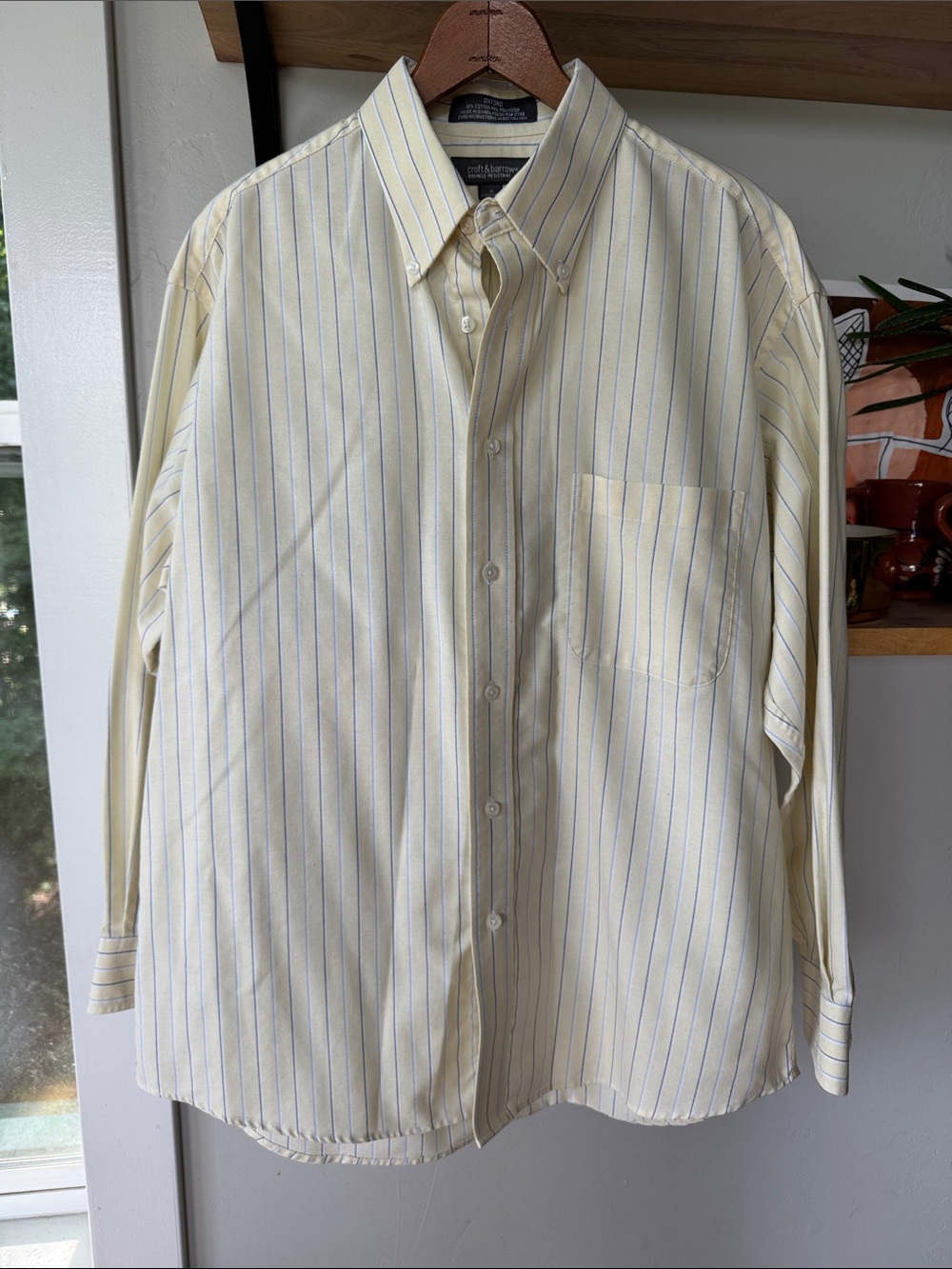 Vintage Croft & Barrow Butter Yellow Blue Stripe Button-Down Dress Shirt Sz 16